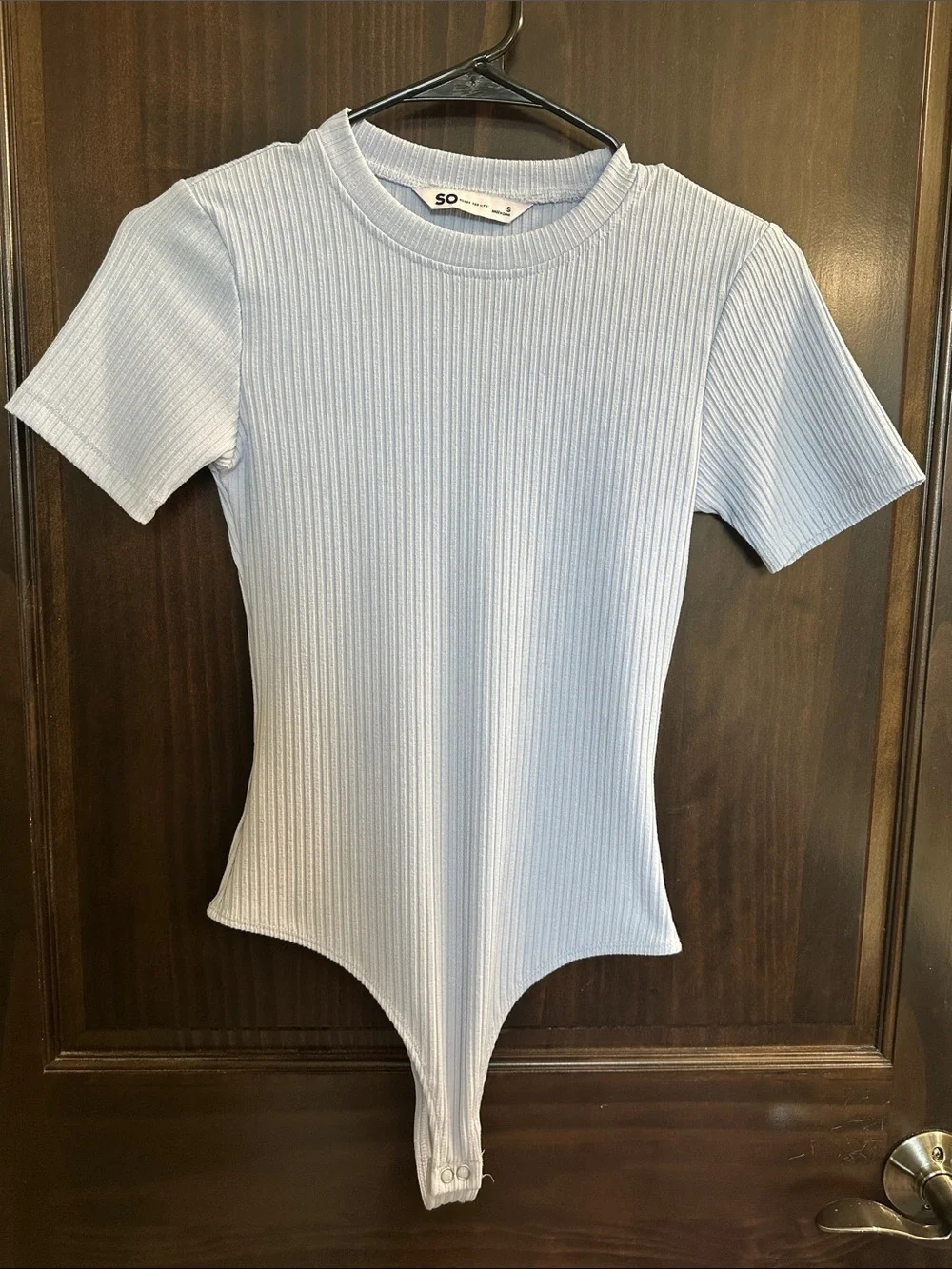 SO Pale Blue Ribbed Short Sleeve Baby One-Piece Bodysuit
